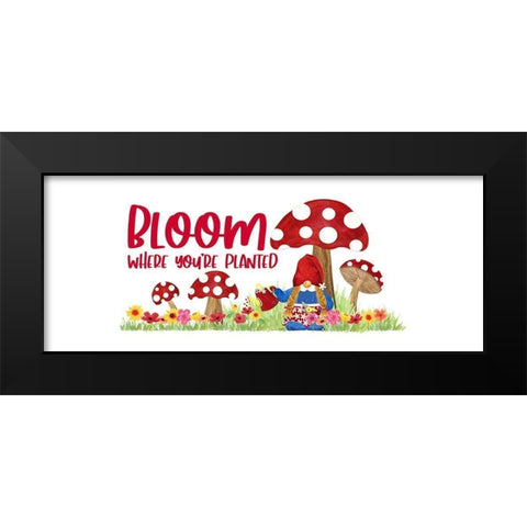 Gardening Gnomes Sentiment panel I-Bloom Black Modern Wood Framed Art Print by Reed, Tara