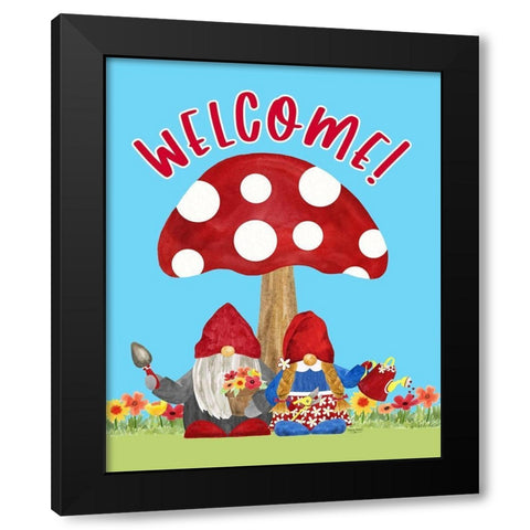 Gardening Gnomes Sentiment portrait II-Welcome Black Modern Wood Framed Art Print by Reed, Tara