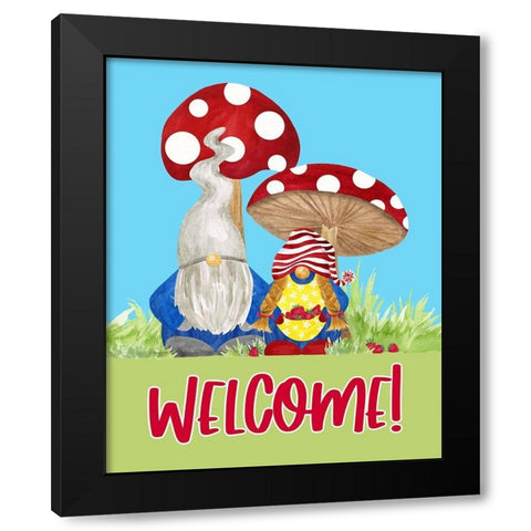 Gardening Gnomes Sentiment portrait III-Welcome Gnomes Black Modern Wood Framed Art Print with Double Matting by Reed, Tara