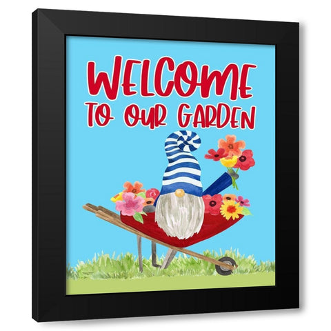 Gardening Gnomes Sentiment portrait V-Our Garden Black Modern Wood Framed Art Print by Reed, Tara