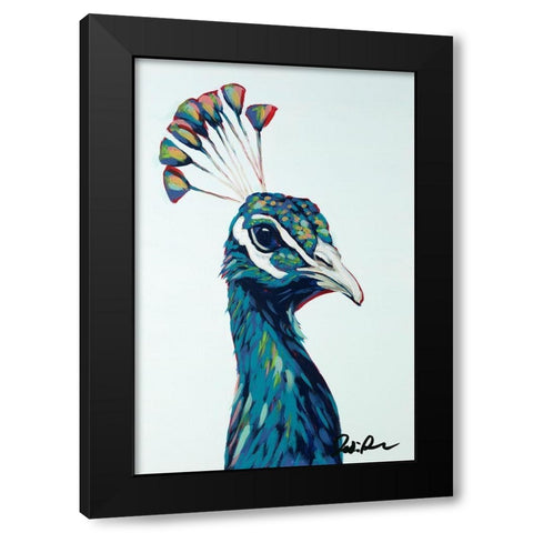 Pop Peacock I Black Modern Wood Framed Art Print by Augustine, Jodi