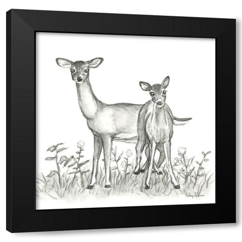 Watercolor Pencil Forest X-Deer Family Black Modern Wood Framed Art Print by Wilson, Kelsey