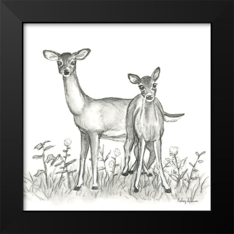 Watercolor Pencil Forest X-Deer Family Black Modern Wood Framed Art Print by Wilson, Kelsey