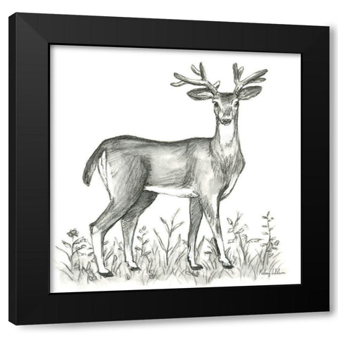 Watercolor Pencil Forest XI-Deer 2 Black Modern Wood Framed Art Print by Wilson, Kelsey