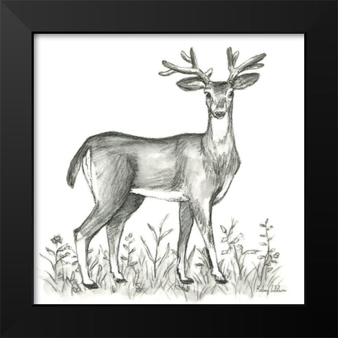 Watercolor Pencil Forest XI-Deer 2 Black Modern Wood Framed Art Print by Wilson, Kelsey