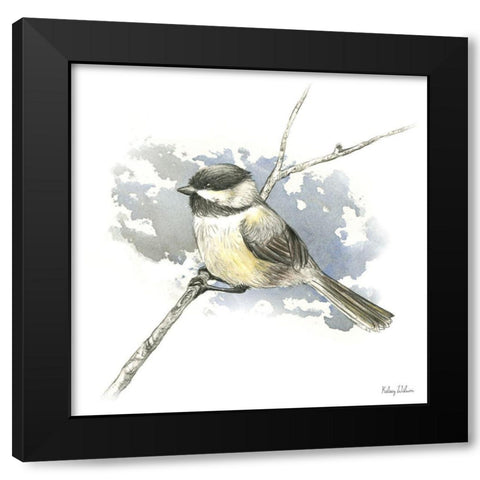 Birds And Branches III-Chickadee Black Modern Wood Framed Art Print with Double Matting by Wilson, Kelsey