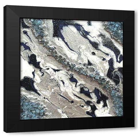 Blue Silver Marble II Black Modern Wood Framed Art Print with Double Matting by Lee C