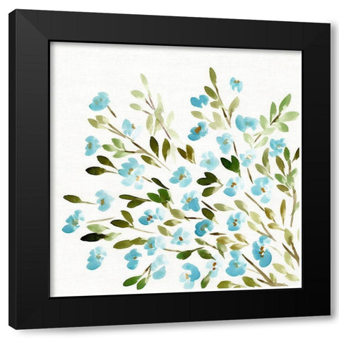 Sketchy Blossoms Blue Black Modern Wood Framed Art Print by Chapman, Marcy