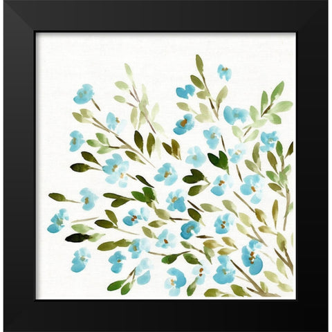 Sketchy Blossoms Blue Black Modern Wood Framed Art Print by Chapman, Marcy
