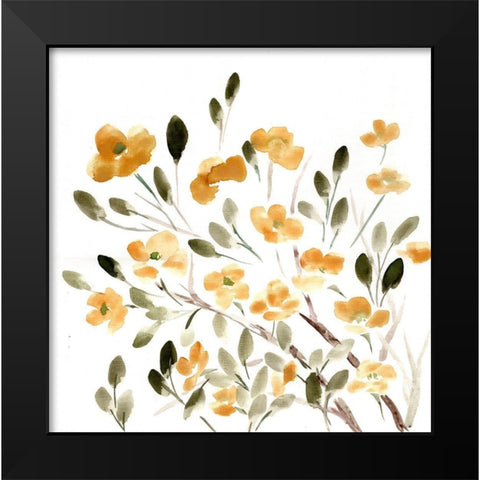 Sketchy Blossoms Yellow Black Modern Wood Framed Art Print by Chapman, Marcy
