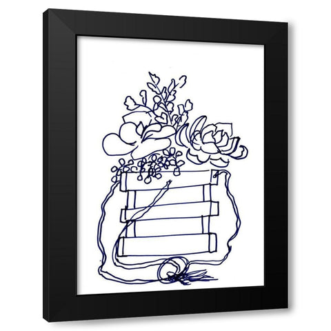 Hand Sketch Hanging Succulents blue Black Modern Wood Framed Art Print with Double Matting by Chapman, Marcy