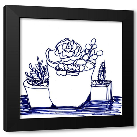 Hand Sketch Succulents blue Black Modern Wood Framed Art Print by Chapman, Marcy