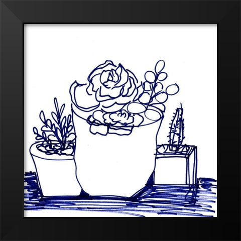 Hand Sketch Succulents blue Black Modern Wood Framed Art Print by Chapman, Marcy