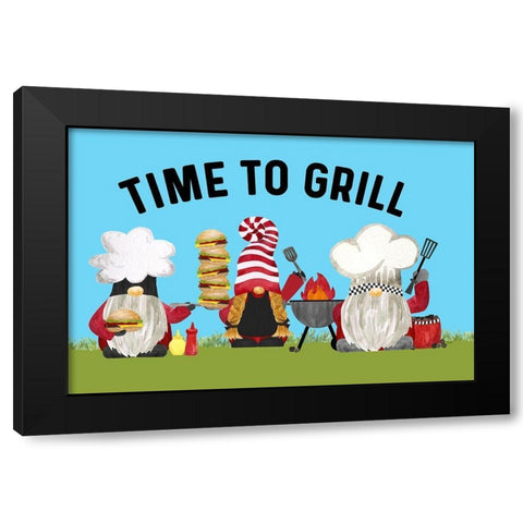 Gnome Grill Masters sentiment landscape II-Time to Grill Black Modern Wood Framed Art Print by Reed, Tara
