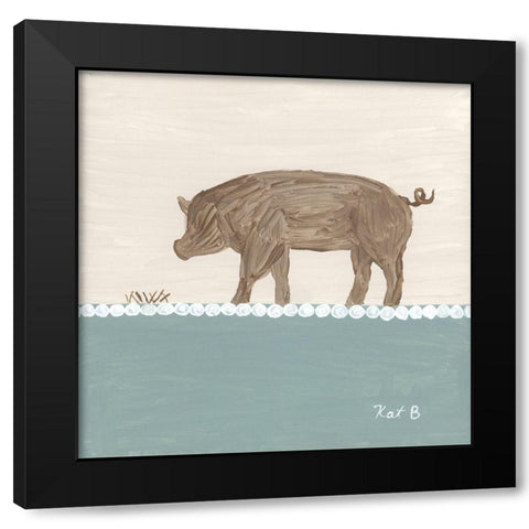 Out  to Pasture III-Brown Pig Black Modern Wood Framed Art Print with Double Matting by Bryan, Kathleen