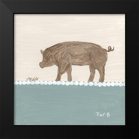 Out  to Pasture III-Brown Pig Black Modern Wood Framed Art Print by Bryan, Kathleen