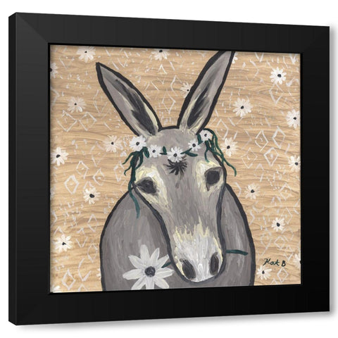 Donkey  with Daisies Black Modern Wood Framed Art Print by Bryan, Kathleen
