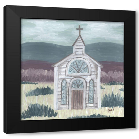 Farm  Sketch Church Meadow Black Modern Wood Framed Art Print with Double Matting by Bryan, Kathleen