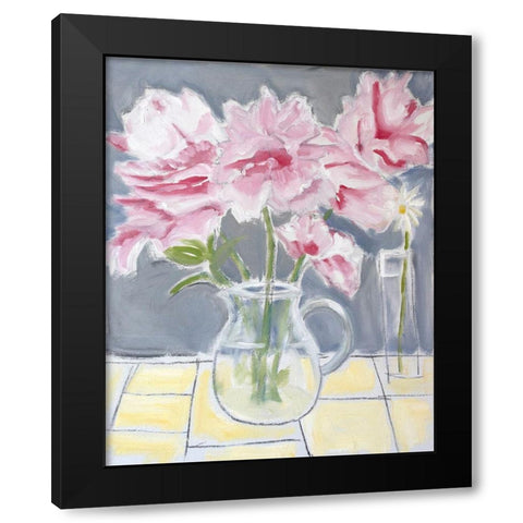 Peonies  And a Daisy Black Modern Wood Framed Art Print with Double Matting by Marie, Susanne