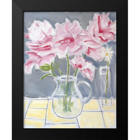 Peonies  And a Daisy Black Modern Wood Framed Art Print by Marie, Susanne