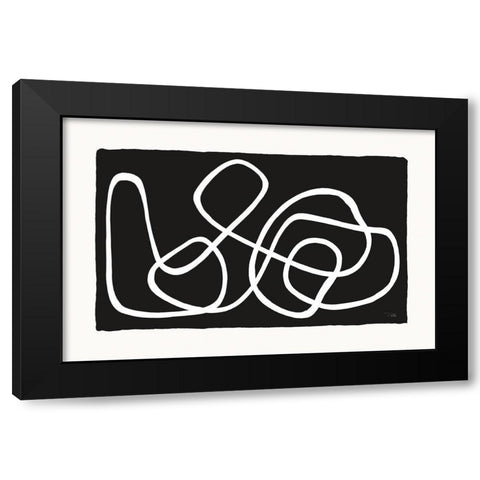 Lines And Curves on black I Black Modern Wood Framed Art Print by Pela
