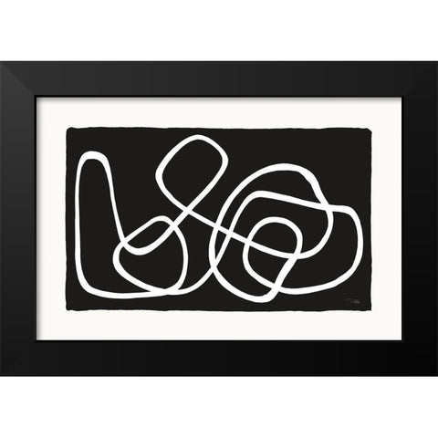 Lines And Curves on black I Black Modern Wood Framed Art Print by Pela