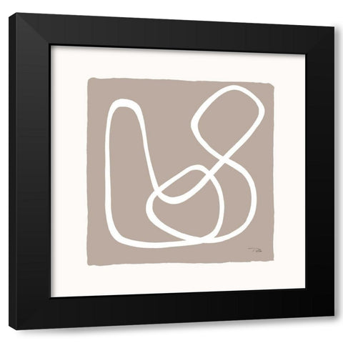 Lines And Curves on greige II Black Modern Wood Framed Art Print with Double Matting by Pela