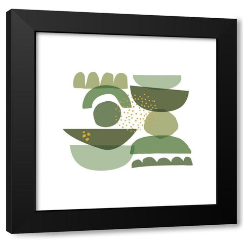 Crowded Forms green II Black Modern Wood Framed Art Print with Double Matting by Pela