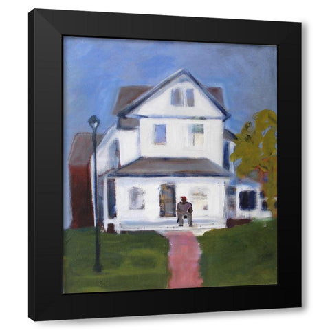 Figure with White House Black Modern Wood Framed Art Print with Double Matting by Marie, Susanne