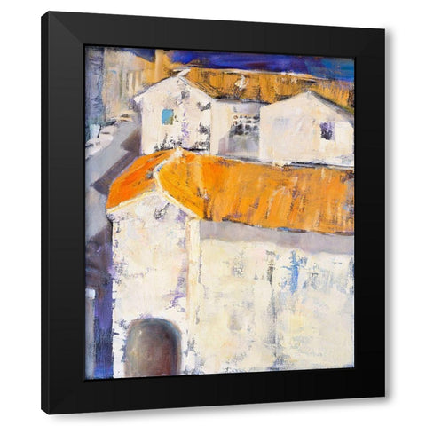 Village Rooftops Black Modern Wood Framed Art Print with Double Matting by Marie, Susanne