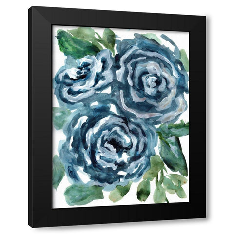 Gentle Roses Blue Black Modern Wood Framed Art Print with Double Matting by Chapman, Marcy