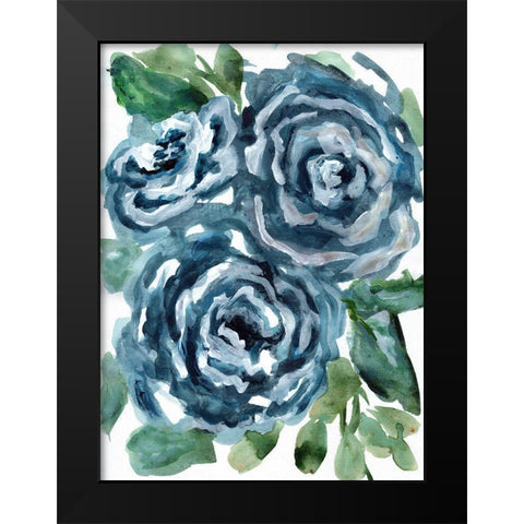 Gentle Roses Blue Black Modern Wood Framed Art Print by Chapman, Marcy