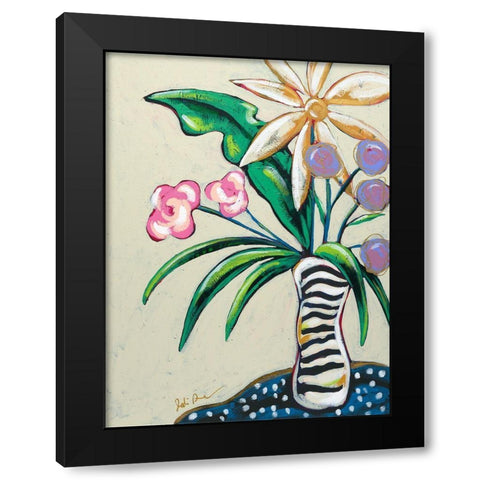 Pop Florals I-Stripes Black Modern Wood Framed Art Print by Augustine, Jodi