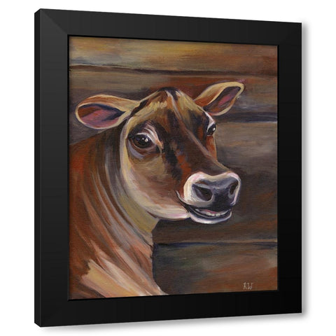 Barn Cow Black Modern Wood Framed Art Print with Double Matting by Wilson, Kelsey