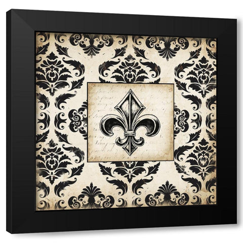 Fleur d Lis Damask II Black Modern Wood Framed Art Print with Double Matting by Tre Sorelle Studios