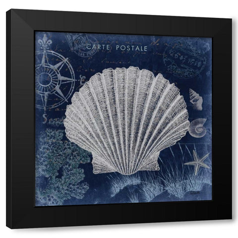 Seaside Postcard Navy I Black Modern Wood Framed Art Print with Double Matting by Tre Sorelle Studios