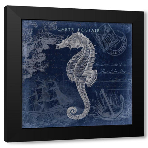 Seaside Postcard Navy II Black Modern Wood Framed Art Print with Double Matting by Tre Sorelle Studios