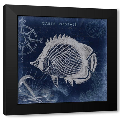 Seaside Postcard Navy IV Black Modern Wood Framed Art Print with Double Matting by Tre Sorelle Studios