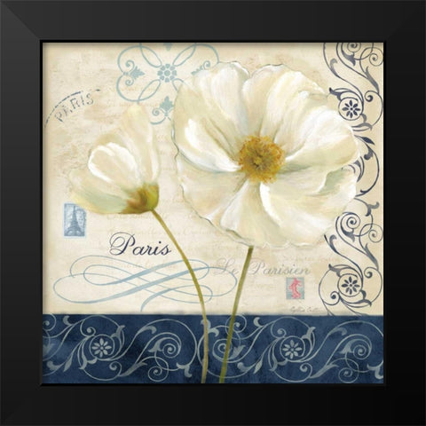 Paris Poppies Blue Trim II Black Modern Wood Framed Art Print by Coulter, Cynthia