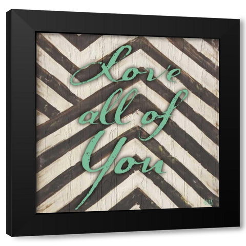 Chevron Sentiments Teal I Black Modern Wood Framed Art Print by h.artworks