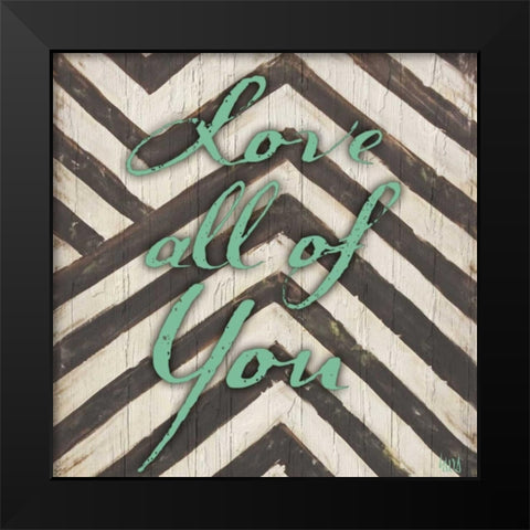 Chevron Sentiments Teal I Black Modern Wood Framed Art Print by h.artworks