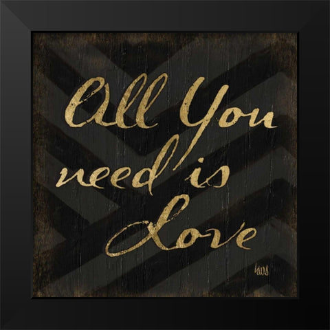 Chevron Sentiments Black-Gold II Black Modern Wood Framed Art Print by h.artworks