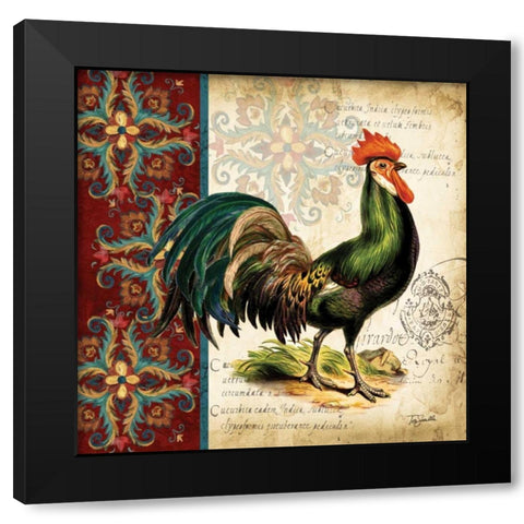 Suzani Rooster I Black Modern Wood Framed Art Print with Double Matting by Tre Sorelle Studios