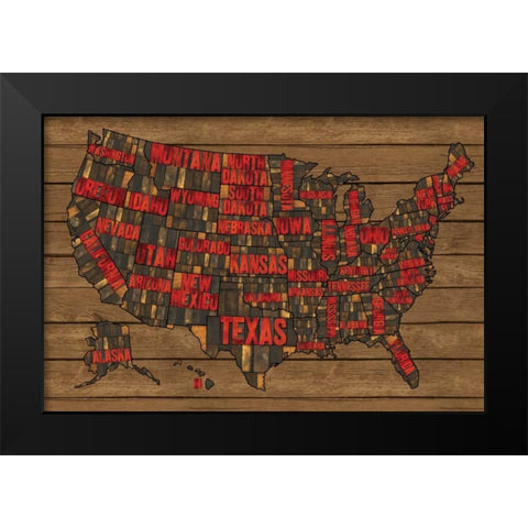 Printers Block US Map Red Black Modern Wood Framed Art Print by Reed, Tara