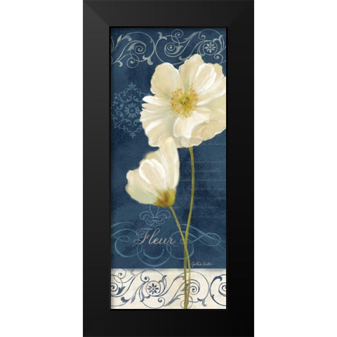 Paris Poppies Navy Blue Panel II Black Modern Wood Framed Art Print by Coulter, Cynthia