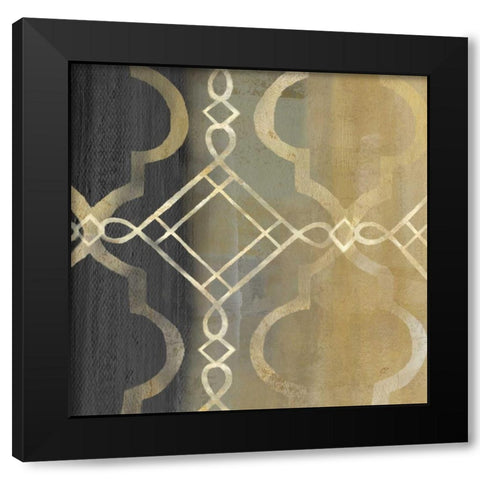 Abstract Waves Black-Gold Tiles IV Black Modern Wood Framed Art Print with Double Matting by Coulter, Cynthia