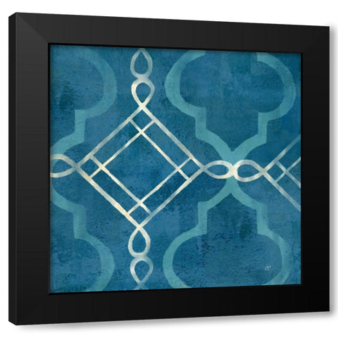 Abstract Waves Blue-Gray Tiles I Black Modern Wood Framed Art Print by Coulter, Cynthia