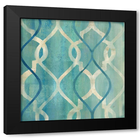 Abstract Waves Blue-Gray Tiles II Black Modern Wood Framed Art Print with Double Matting by Coulter, Cynthia