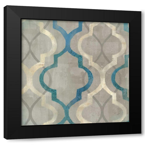 Abstract Waves Blue-Gray Tiles III Black Modern Wood Framed Art Print with Double Matting by Coulter, Cynthia