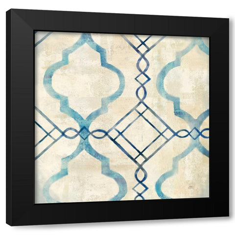 Abstract Waves Blue-Gray Tiles IV Black Modern Wood Framed Art Print by Coulter, Cynthia